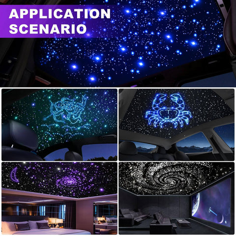 Starlight Fiber Optic Headliner Kit For Cars With Twinkle And Lit Sound Activated RGBW Lighting application scenarios in cars and rooms