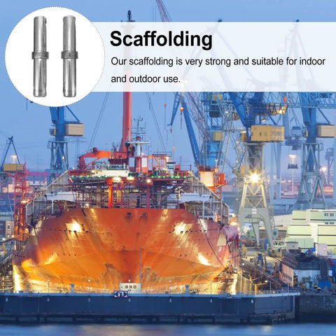 2 Pack Scaffolding Connector Pins And Toggle Pins Set, Heavy Duty Galvanized Steel Coupling Rods 36mm Diameter 8mm Thickness, durable scaffold joint accessories shown with shipyard scaffolding