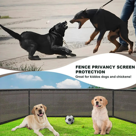 Privacy Fence Screen For Patio And Backyard 6X50 Ft Heavy Duty Mesh Net Cover With Grommets Brown 3 To 8 Ft Tall Wind Resistant Shade Screen For Outdoor Privacy Dust Reduction with dogs playing in fenced area