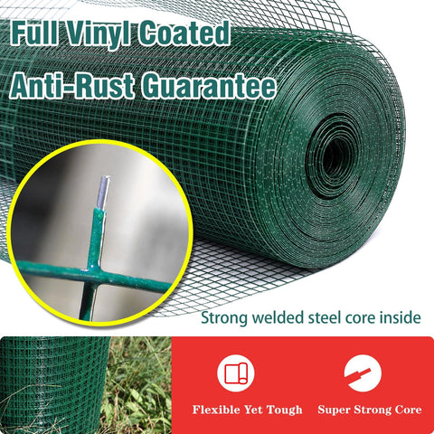 Beefed Up Hardware Cloth One Half Inch Mesh 48 Inch Wide 100 Foot Long Vinyl PVC Coated Welded Wire Mesh for outdoor use.