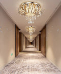 Elegant hallway with multiple Six Light Crystal Chandelier Ceiling Light Fixture Modern Flush Mount With Sparkling Crystals.