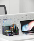 Durable Mesh Desk Organizer With Drawer Six Compartment Pen Holder And Stationery Organizer For Office And School Supplies