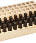 36 Piece Hand Cut Stamp Set With Letters And Numbers, Steel Stamp Kit For Metal And Wood organized in a wooden holder