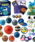 Solar System Planets STEM Toys For Kids Kid Friendly Non Toxic Sensory Space Set With 10 Planets Moon And Sun, 6 Space Bouncing Balls