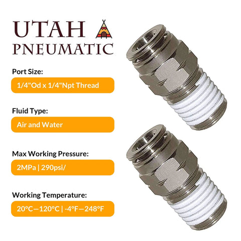 1/4 Inch NPT Push In Air Union Fitting Straight Male Quick Connect Nickel Plated Brass Air Line Connector with specs