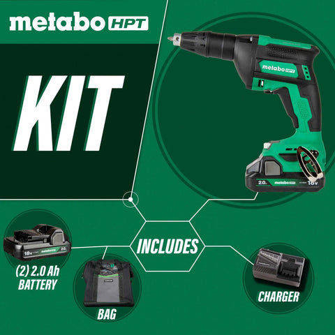 Cordless Drywall Screw Gun Kit With 18V MultiVolt Power Two 2.0Ah Batteries Charger And Bag Delivers 0 To 5000 RPM