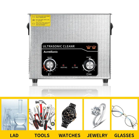 Pro Grade Ultrasonic Cleaner 15L with knob and timer, featuring 6 transducers, 360W ultrasonic power, 450W heating, 40kHz cavitation.