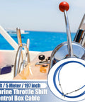Marine Throttle And Shift Remote Control Box Cable 16ft 5m 197 Inch Blue setup on boat with ocean backdrop