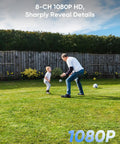 Father and child playing soccer in yard captured by 8 Channel 1080P Wired Home Security System With Standalone DVR And 1TB HDD Built In