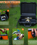 12V 100W Oil Transfer Pump Set With Durable Aluminum Head, Quick 1-4 LPM Flow shown in use on grass with instructions