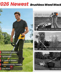 Man using Cordless 24V Weed Wacker With 2x2000mAh Batteries And Fast Charger 3 In 1 Stringless Brush Cutter in yard