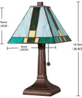 Tiffany Style Table Lamp With Stained Glass Mission Glass Panels In Rich Colors For Classic Living Room Or Bedroom Decor 8 Inch Shade 14 Inch Total Height Sturdy Metal Base Warm Ambient Glow Model AM354TL08