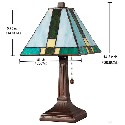 Tiffany Style Table Lamp With Stained Glass Mission Glass Panels In Rich Colors For Classic Living Room Or Bedroom Decor 8 Inch Shade 14 Inch Total Height Sturdy Metal Base Warm Ambient Glow Model AM354TL08