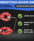 Pro Grade Magnetic Recurve Bow Arrow Rest And Plunger Set for Target Shooting And Hunting showing installation steps