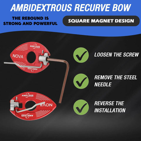 Pro Grade Magnetic Recurve Bow Arrow Rest And Plunger Set for Target Shooting And Hunting showing installation steps