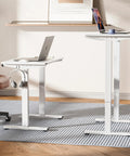 LongKe Electric Standing Desk 32X20 Inches Adjustable Height Sit Stand Desktop For Home Office Ergonomic Rising Computer Table Memory Preset White Sturdy Steel Frame Solid Wood Fsc Certified Smooth Height Adjustment with laptop.