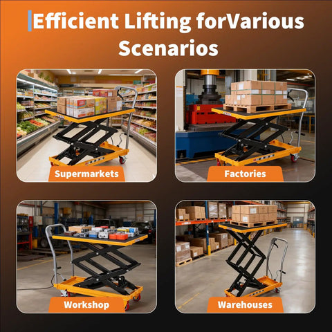 Heavy Duty Hydraulic Scissor Lift Table Cart Offering 770 Pound Capacity And 50 Inch Raising Height With Tough As Nails Construction in supermarket.