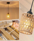 Straight Up Chic Boho Lighting Vibe For Your Sweet Space Featuring This Super Bright 3 Pack Woven Rattan Pendant Fixture With Perfect Round Shades. Detail of woven rattan shade.