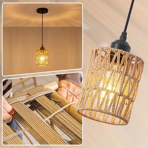 Straight Up Chic Boho Lighting Vibe For Your Sweet Space Featuring This Super Bright 3 Pack Woven Rattan Pendant Fixture With Perfect Round Shades. Detail of woven rattan shade.
