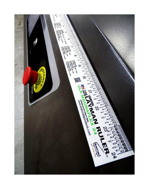 Magnetic Flexible Ruler For Metal Surfaces 24 Inch Stark White in use on dark metal machine surface