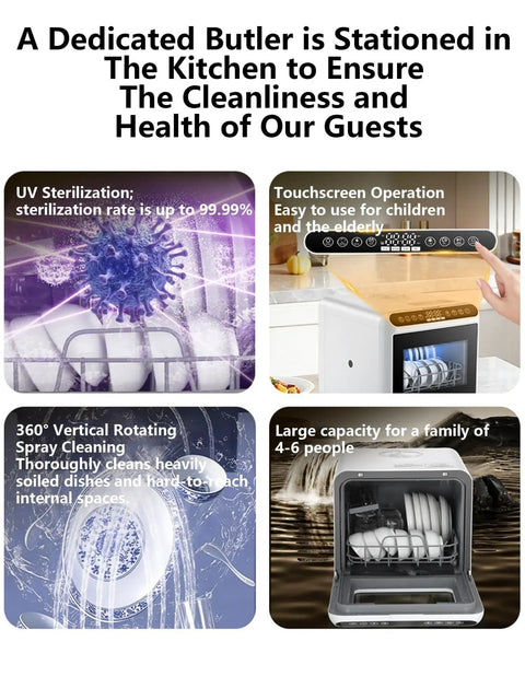 Compact Countertop Dishwasher With No Fuss Setup And 360 Degree Spray For Straight Up Clean Dishes high temp wash with touchscreen control.