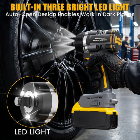 Half Inch Cordless Impact Wrench Compatible With DeWalt 20V Max Batteries High Torque For Heavy Duty Jobs with LED lighting