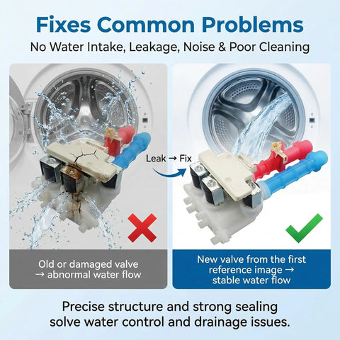 5304528029 Washing Machine Water Inlet Valve Assembly Replacement Part For Most Major Washers damaged and new valve comparison
