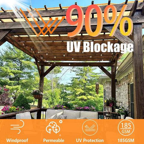 90 Percent Sun Block Shade Cloth 12x24 Ft For Outdoor Deck Backyard Patio Garden Pergola Canopy Beige Premium HDPE Knit With 185 GSM