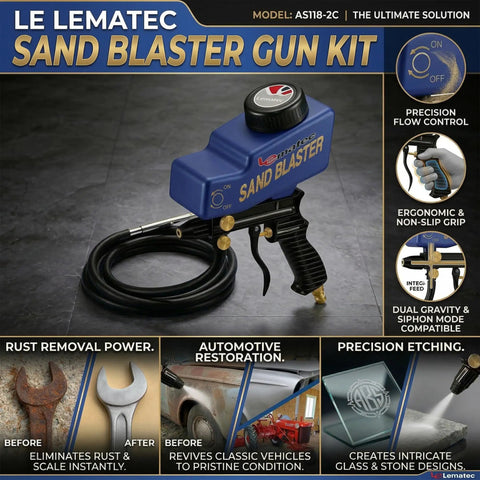 Portable Sand Blaster Gun Kit For Air Compressors With Gravity Feed And Siphon Modes Ideal For Rust Removal And Glass Etching