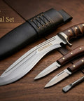 Set of knives including Iraqi Kukri Knife 6 Inch Blade 11 Inch Overall Hand Forged In Nepal With 5160 Carbon Steel Full Tang Fixed Blade And Guard