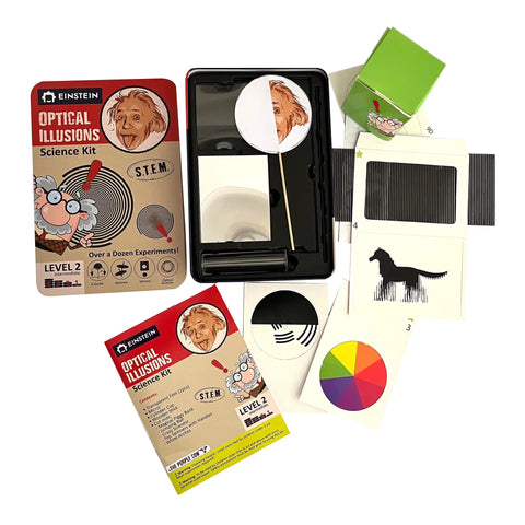 Optical Illusion Lab Science Kit For Kids Ages 8 And Up With 14 Engaging Experiments and Step By Step Picture Guide contents displayed