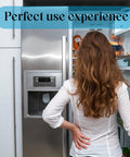 Person using Samsung fridge; Door Shelf Basket Bin Replacement For Samsung Fridges DA97-08348A Guard Assembly visible.
