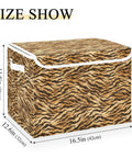 Collapsible Storage Bin With Flip Top Lid And Carry Handles For Bedroom Organization Straight Up Solid 300D Oxford Fabric Crate Folds Flat Quick Zero Drama, 16.5x12.6x11.8, tiger print design.