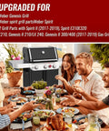 Family enjoying meal in backyard near Weber Genesis grill with 24 Inch Weber Grill Hose and Regulator Kit installed
