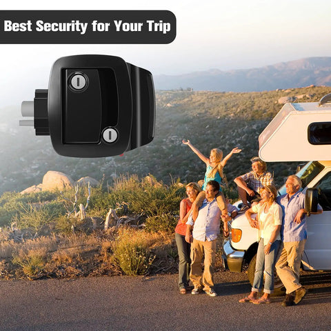 Rugged RV Entry Door Lock With Paddle Deadbolt 100 Percent Metal Camper Door Latch Handle Zinc Alloy RV Door Lock Replacement Kit For Travel Trailers And Cargo Haulers Black Finish Not Key Alike on scenic mountain background