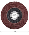 Pro Flap Disc Set Four And A Half Inch Twenty Pack For Angle Grinder, Assorted Grits 40 60 80 120 close-up of single disc