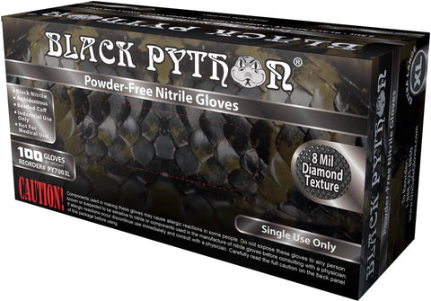 Heavy Duty Black Nitrile Gloves, 8 Mil Industrial Strength, Raised Diamond Texture For Workhorse Traction On Greasy Tools, Latex Powder Free Work Gloves, Case Of 1000, Large, box packaging view.
