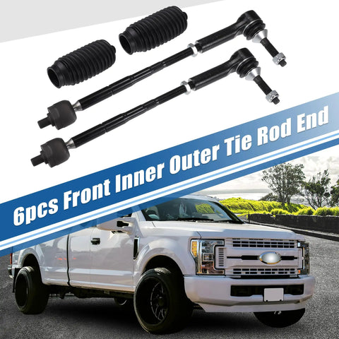 6 Piece Front Inner Outer Tie Rod Ends Kit For Ford Flex Taurus Lincoln MKS MKT Steering Suspension Upgrade Beefs Up Handling And Ride Quality Fits 2010 To 2016 Models, black steel tie rods and boots