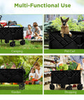 Heavy Duty Collapsible Wagon With 400 Lb Capacity For All Terrain Big Wheels Ideal For Sand Beach Camping Garden And Sports Folding Utility Cart Black shown in use for camping, pet cart, garden, and shopping.