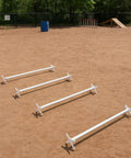 Adjustable Dog Agility Cavaletti Jump Set Of 4 For Backyard Training And Rehab, 36 Inch Bars on dirt field