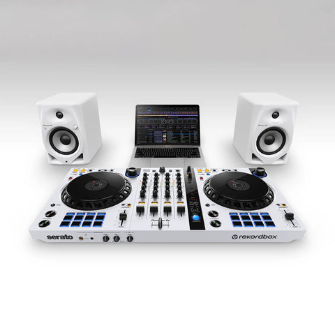 DM-50D 5 Inch Bluetooth Desktop Active Monitor Pair For Djing And Beat Making, white studio monitors with DJ setup