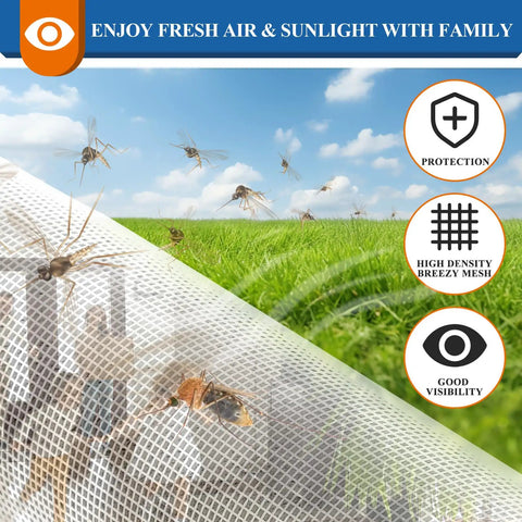 Hands-Free Magnetic Door Screen For 36x80 Inch Doors Tear-Resistant High-Density Fiber Mesh with bugs on mesh shown