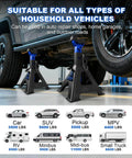 Heavy Duty 6 Ton Jack Stands With Double Pin Locking And Rubber Tops Large Foot Base 15 To 23 Inch Adjustable Height Ideal For Cars Trucks Buses RVs SUVs MPVs Pickups ATVs UTVs Blue 1 Pair