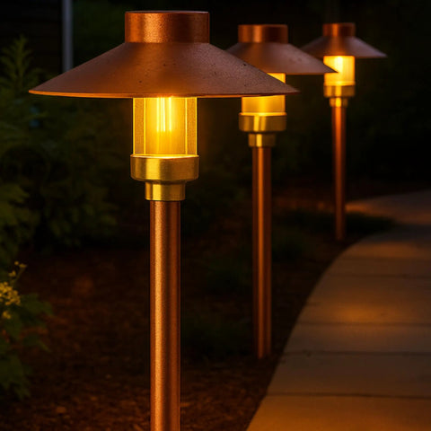 Low Voltage Copper Pathway Light 12V Outdoor LED 4W G4 Bulb Included Warm White Mushroom Landscape Lighting for Garden