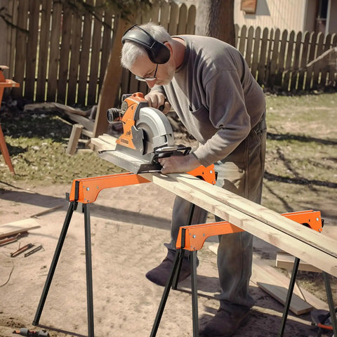 Heavy Duty Folding Saw Horses 2 Pack Built Like a Tank With Detachable Rails And 1322 Lb Capacity Portable Collapsible Work Stands Anti Rust Steel Frame Totally Crushes Any Yard or Shop Build
