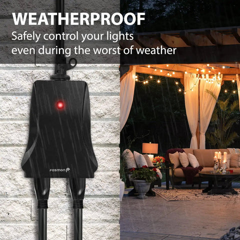 Outdoor Wireless Remote Control Outlet With Two Plugs, Battery Powered Remote, No Wiring Required, Control Indoor Or Outdoor Lights