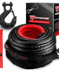 3/8 Inch Synthetic Winch Rope Kit 92 Foot With 27000 Lbs Strength Protective Sleeve Heavy Duty Hook And Safety Pull Strap For Off Road 4x4 Vehicles For All Off Road Adventures, coiled rope and hook