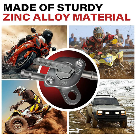 Inline Fuel Shutoff Valve One Quarter Inch ID Fuel Line Petcock For Motorcycle ATV Go Kart Dirt Bike Mini Bike Scooter Baja Tao Tao Two Pack Compatible With 50cc To 150cc Engines And Other Small Displacement Rides, shown with vehicles in action