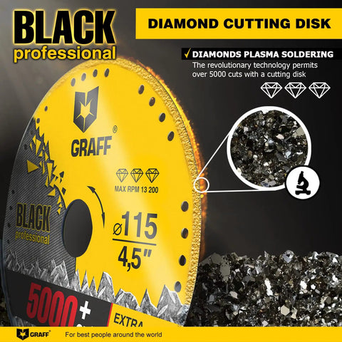 Yellow 4.5 inch Black Diamond Cut Off Wheel for metal with grit detail and branding, suitable for angle grinders.