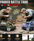 Two men controlling 1/16 Scale RC Tank Jagdpanther Battle Ready With Smoke, Sound And Lights in an infrared battle setting